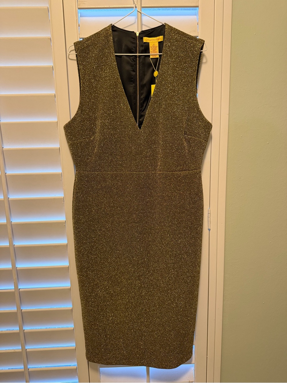 Catherine Malandrino Metallic Gold Sleeveless V-Neck Midi Dress